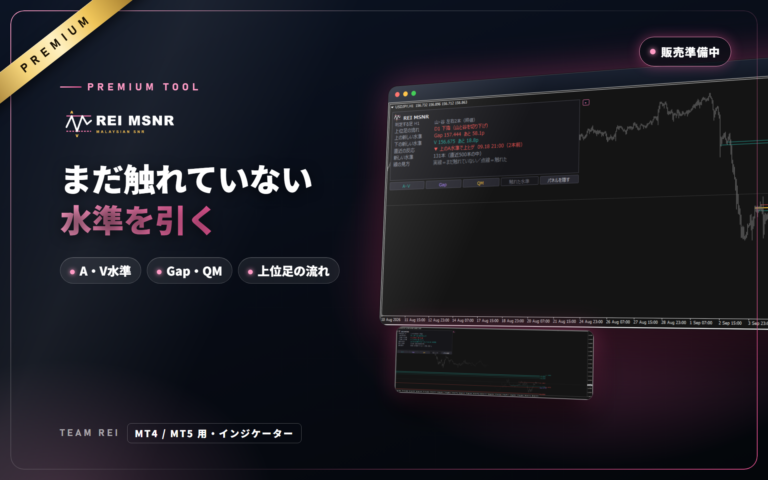 REI_MSNR（有料）：マレーシア式サポレジのA水準・V水準・Gap・QMを自動で引くMT4/MT5用インジケーター